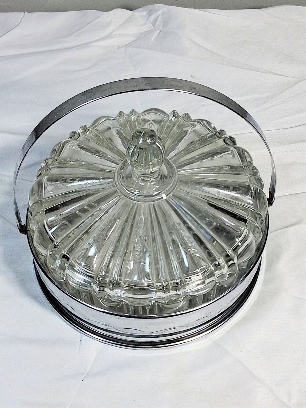 Vintage Complete Set Lid and Frame Anchor Hocking Pressed Glass Clear Candy Bowl